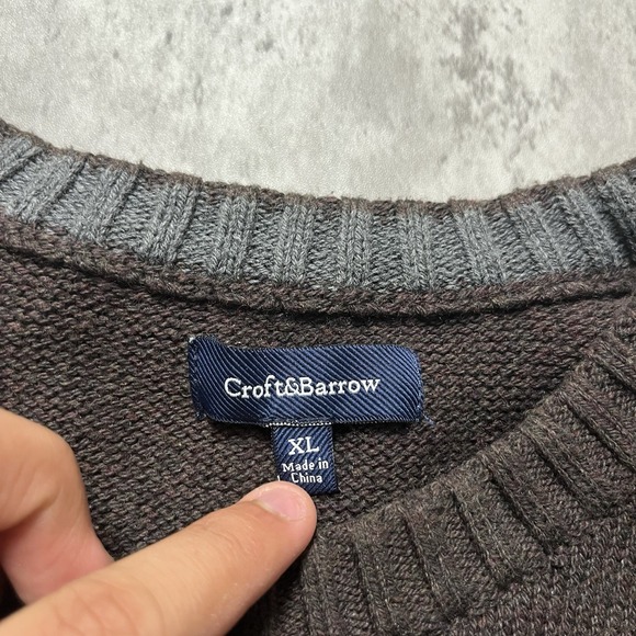 Croft & Borrow Sweater Mens XL Brown Mock Neck Ribbed Zip Knit Pullover Outdoor - Picture 2 of 6